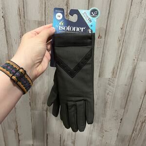 NEW ISOTONER women’s smartdri chevron stretch touchscreen gloves Black One Size